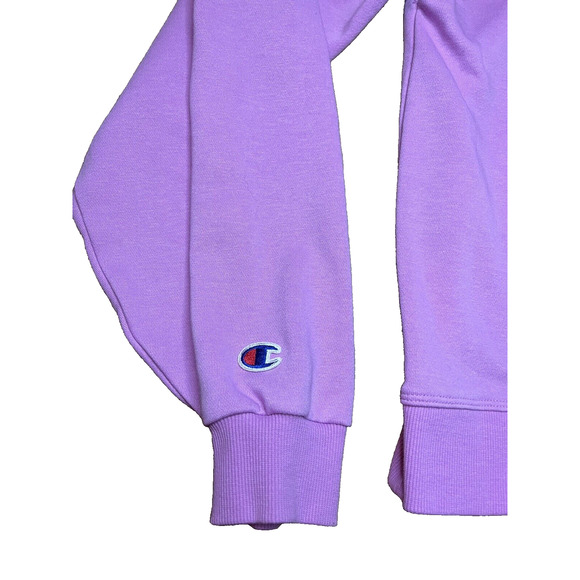 Champion Sweatshirt Women's Small Pink Pullover Crew Neck Puff Sleeve Athletic - Picture 8 of 12